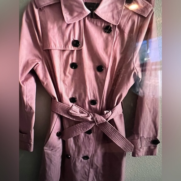 Pink London Fog Trench Coat LP Petite Large Hood Double Breasted Jacket Barbie - Picture 1 of 5